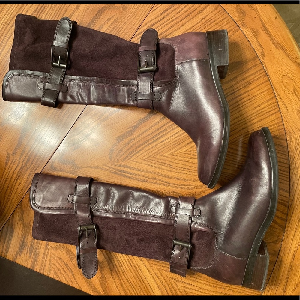 Cole Haan brown leather & stretch suede boots